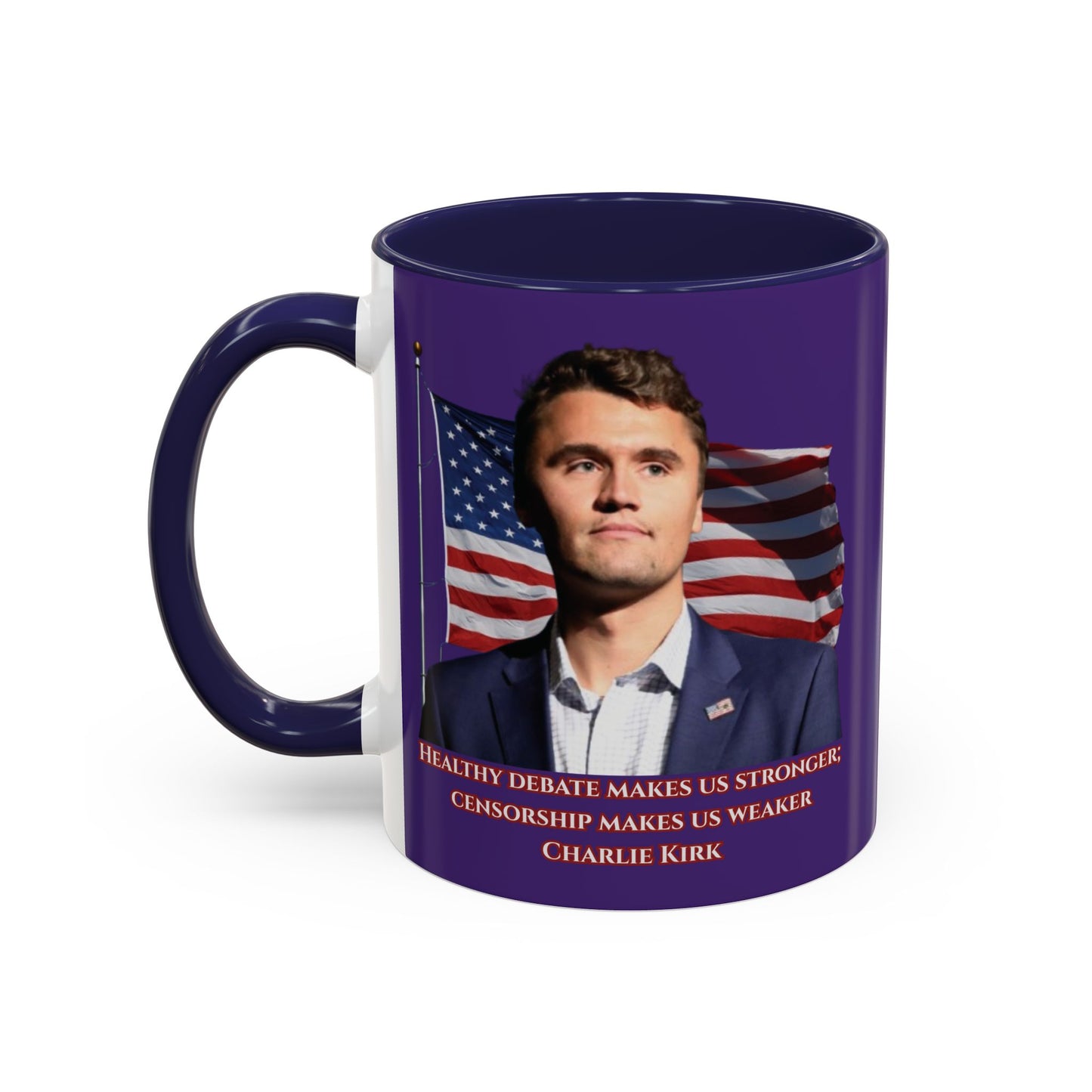 Charlie Kirk, Healthy Debate Purple Accent Mug by theGreenDragonTavern.shop