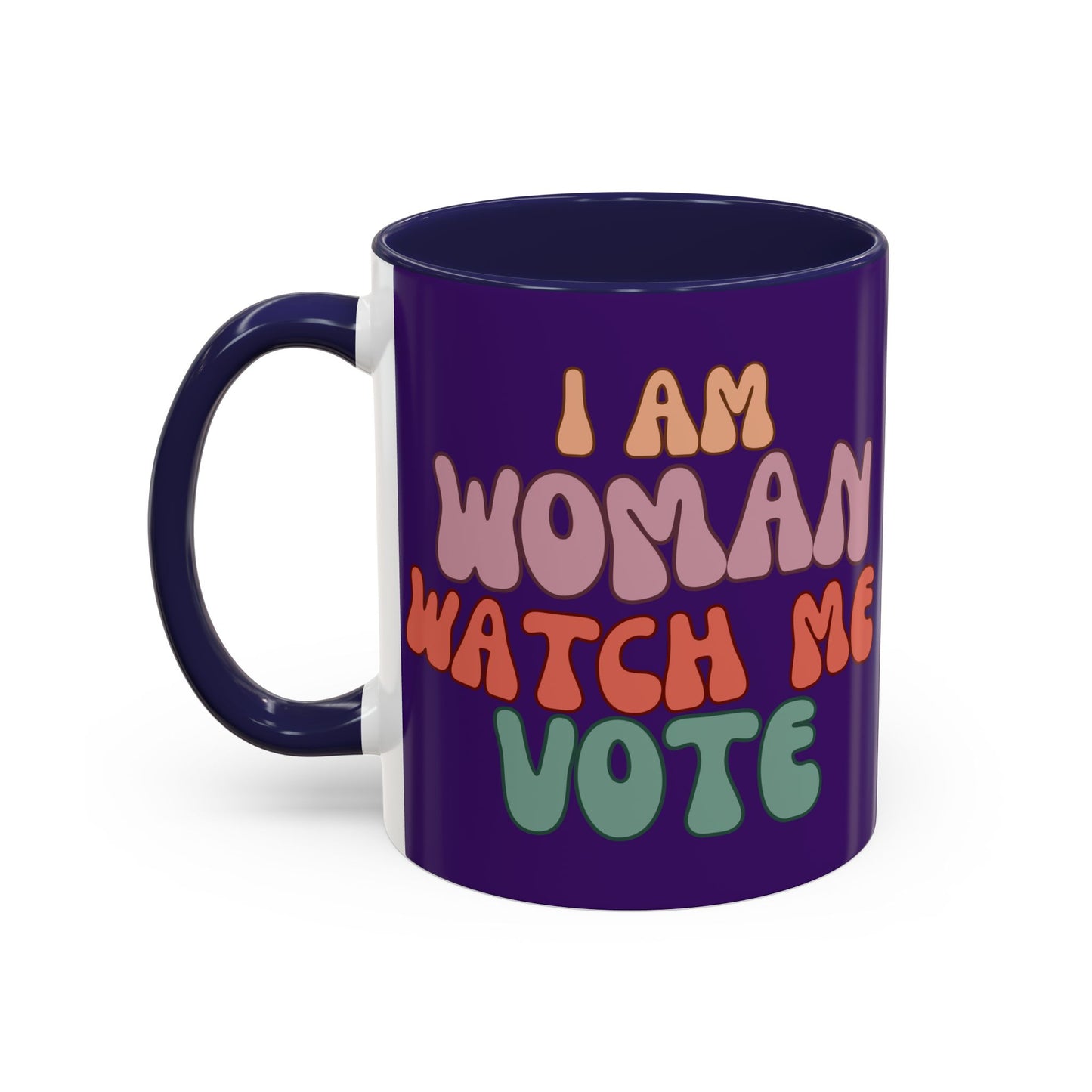 I Am Woman Watch Me Vote Dark Purple Accent Mug by theGreenDragonTavern.shop