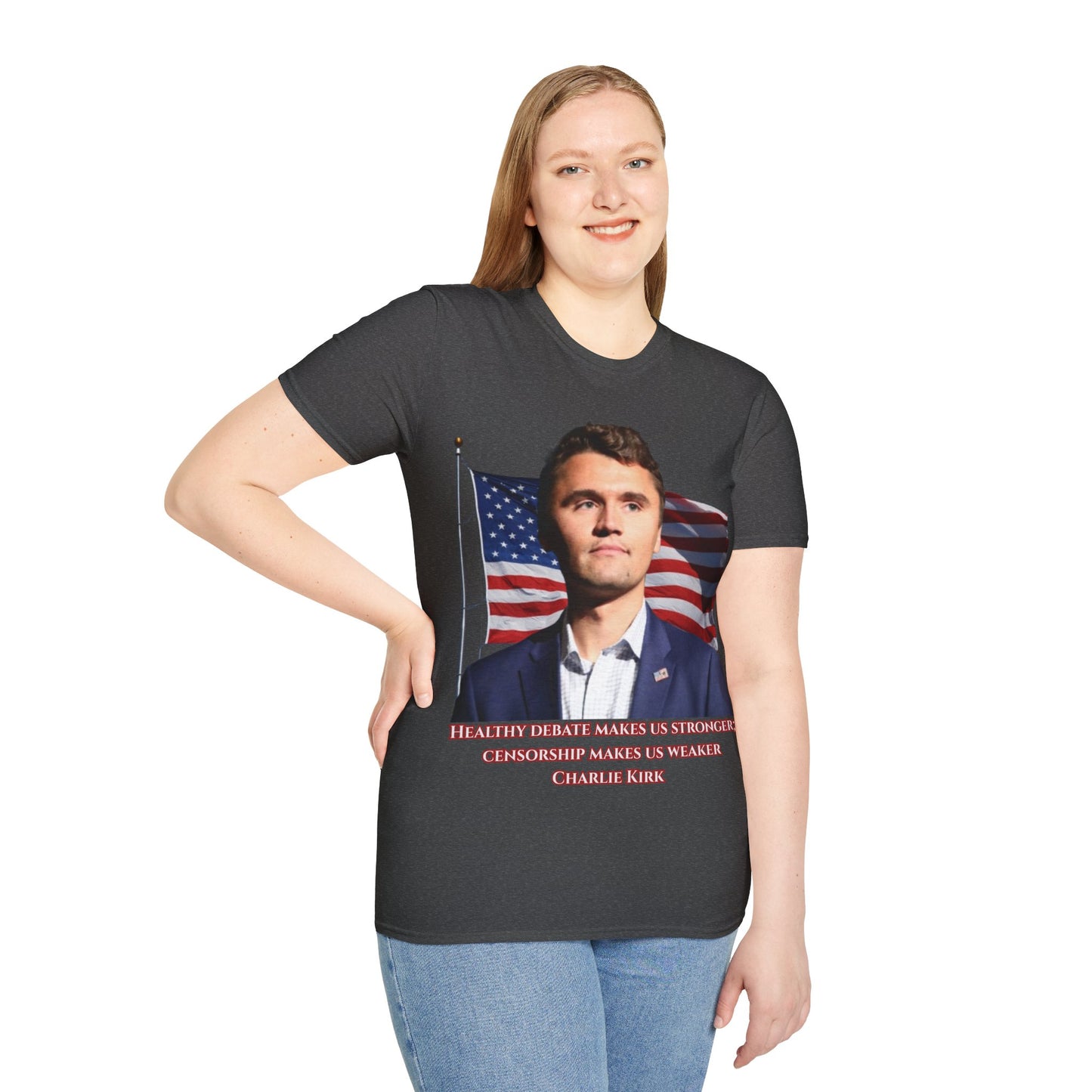 Charlie Kirk, Healthy Debate Dark colors Unisex T-Shirt by theGreenDragonTavern.shop