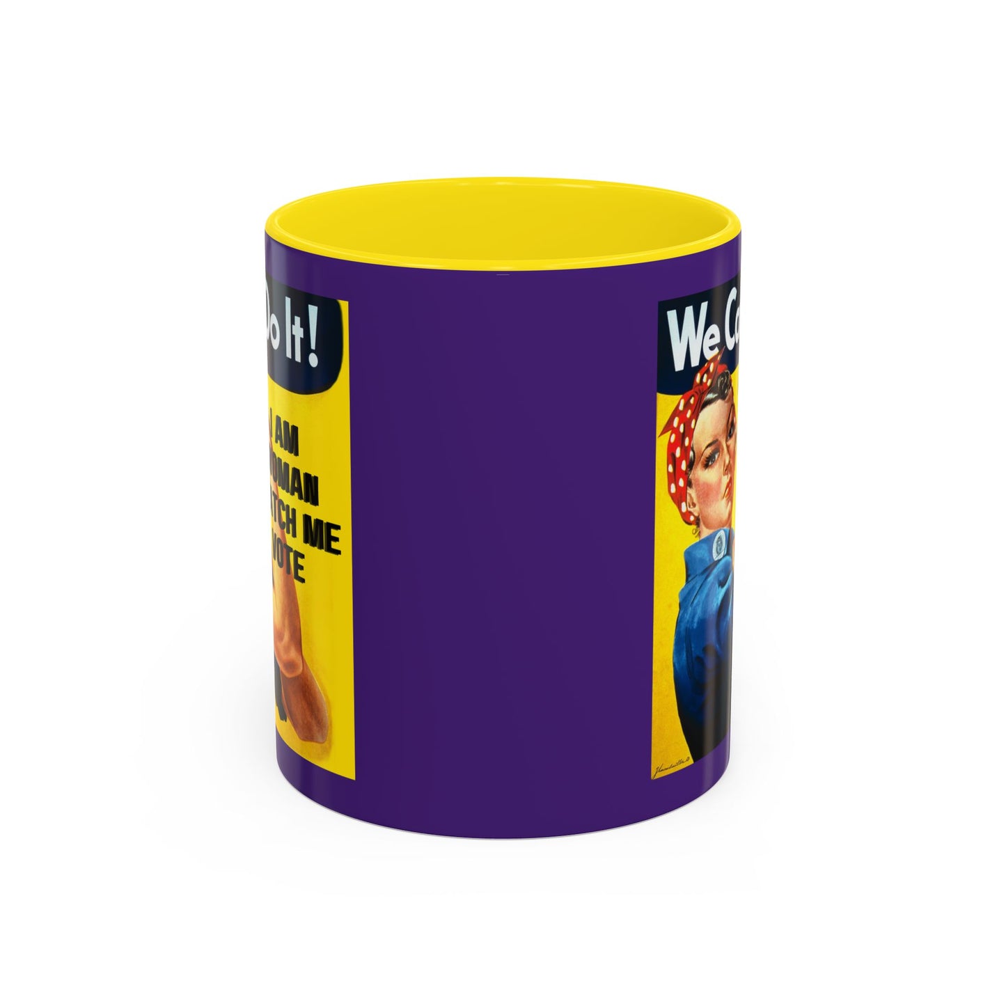 I Am Woman Watch Me Vote Rosie Dark Purple Accent Mug by theGreenDragonTavern.shop