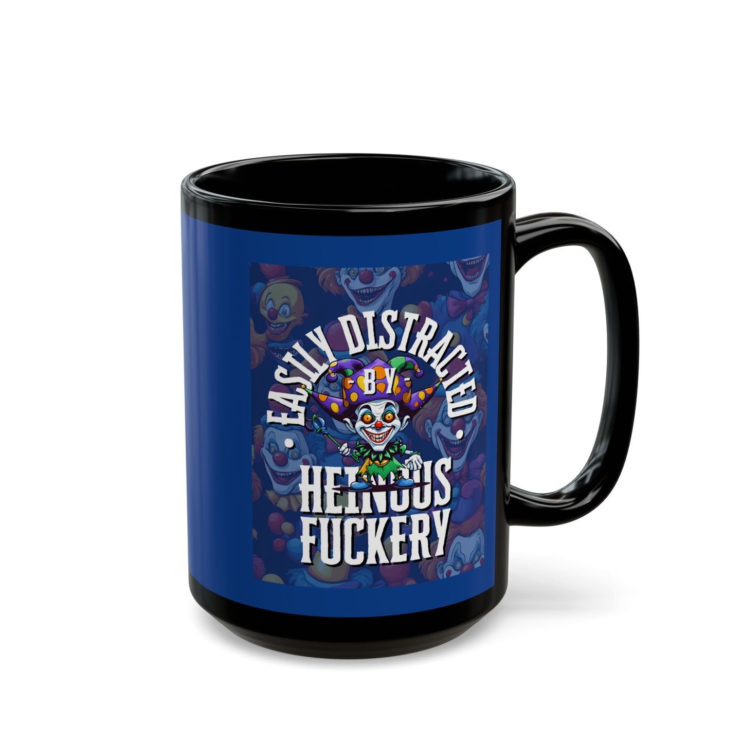 Easily Distracted by Heinous Fuckery Little Jinx Dark Blue Mug by theGreenDragonTavern.shop