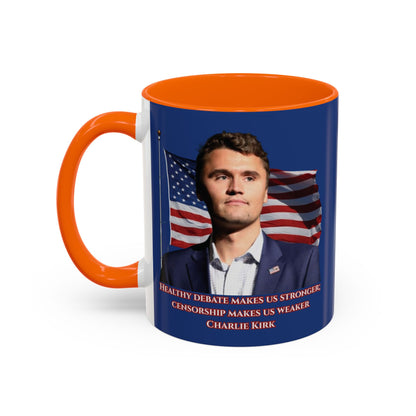 Charlie Kirk, Healthy Debate Blue Accent Mug by theGreenDragonTavern.shop