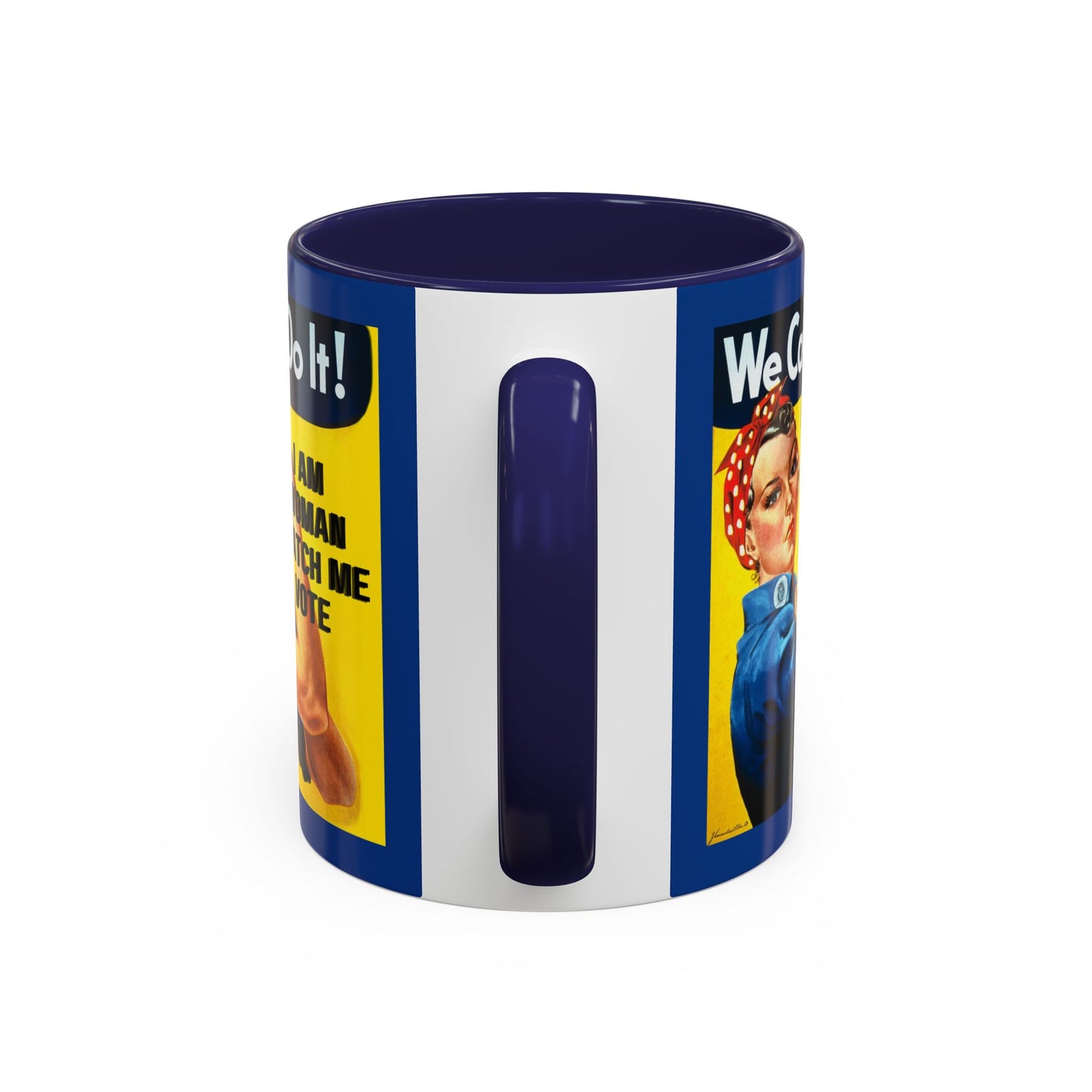 I Am Woman Watch Me Vote Rosie Dark Blue Accent Mug by theGreenDragonTavern.shop