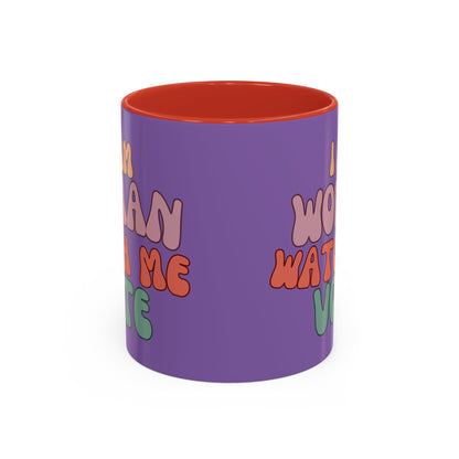 I Am Woman Watch Me Vote Light Purple Accent Mug by theGreenDragonTavern.shop