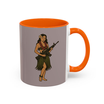 Hula Girl Packin' Heat Grey Accent Mug by theGreenDragonTavern.shop