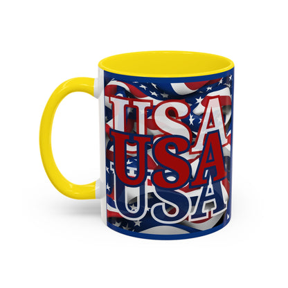 USA Red font Center Patriot Blue Accent Mug by theGreenDragonTavern.shop