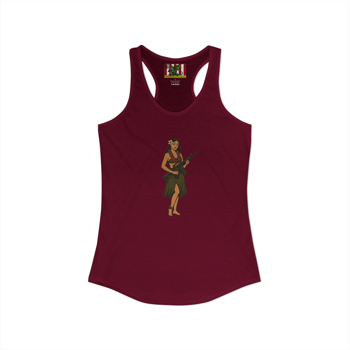 Hula Girl Packin' Heat Women's Racerback Tank Top by theGreenDragonTavern.shop