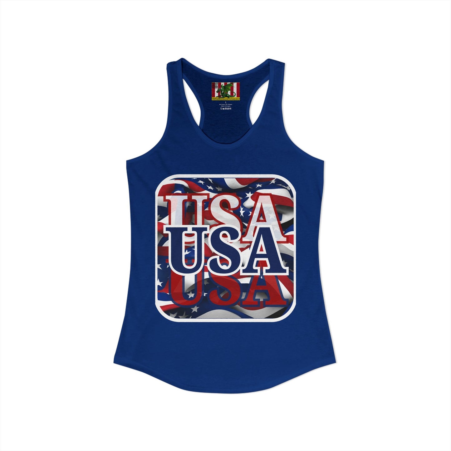 Red White and BLUE USA Patriot Women's Racerback Tank Top by theGreenDragonTavern.shop