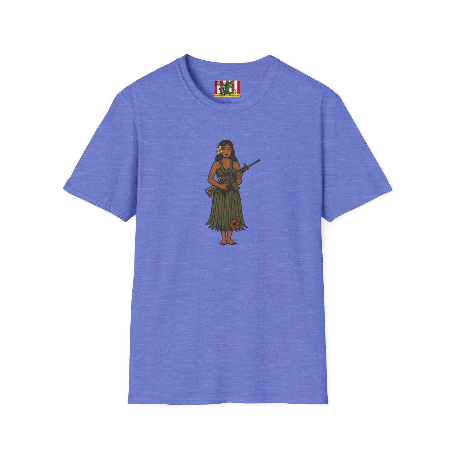 2-sided, Hula Girl Packin' Heat Light colors Unisex T-Shirt by theGreenDragonTavern.shop