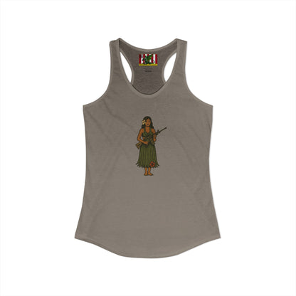 2-sided, Hula Girl Packin' Heat Women's Racerback Tank Top by theGreenDragonTavern.shop