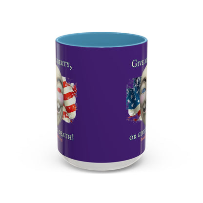 Vendetta, "Give me liberty, or give me death!" Purple Accent Mug by theGreenDragonTavern.shop