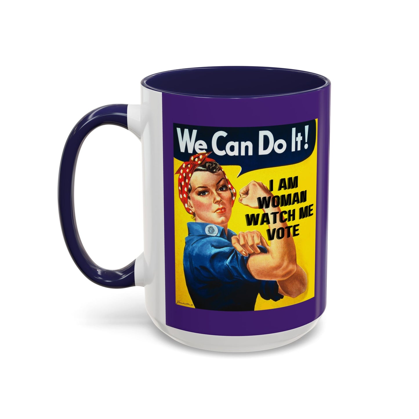 I Am Woman Watch Me Vote Rosie Dark Purple Accent Mug by theGreenDragonTavern.shop