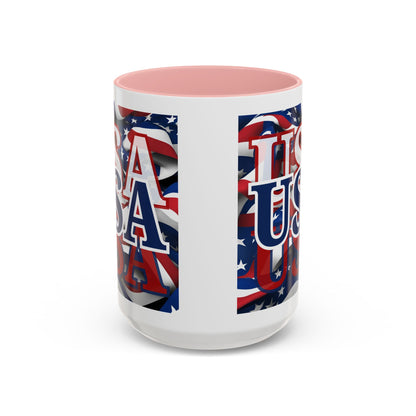 USA Blue font Center Patriot White Accent Mug by theGreenDragonTavern.shop
