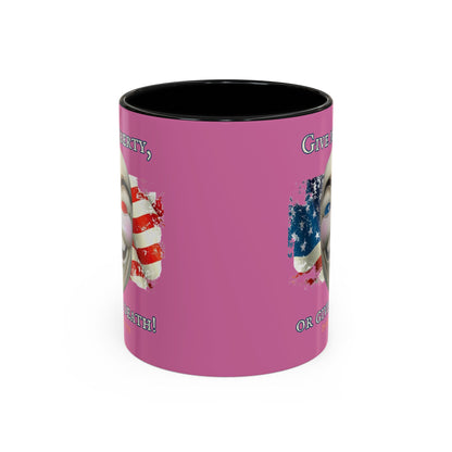 Vendetta, "Give me liberty, or give me death!" Pink Accent Mug by theGreenDragonTavern.shop