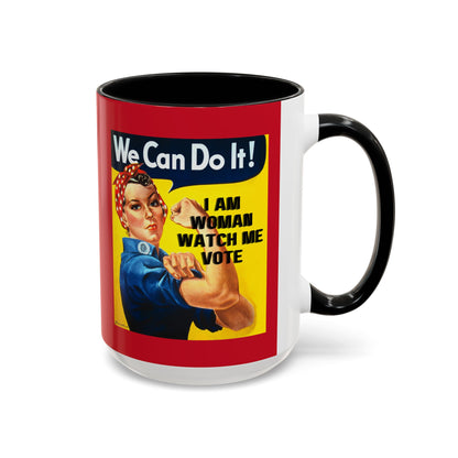I Am Woman Watch Me Vote Rosie Red Accent Mug by theGreenDragonTavern.shop
