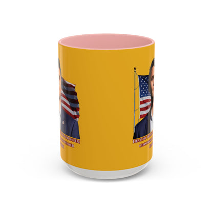 Charlie Kirk, Healthy Debate Yellow Accent Mug by theGreenDragonTavern.shop