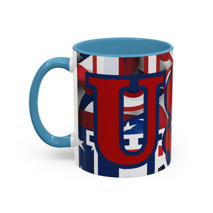 USA! USA! USA Red font Patriot Red Accent Mug by theGreenDragonTavern.shop