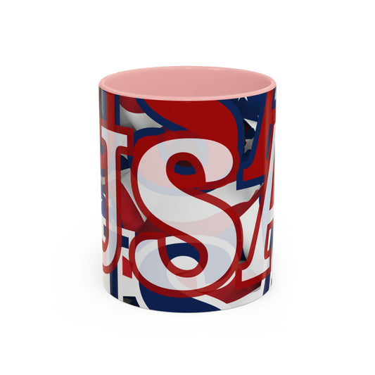 USA! USA! USA White font Patriot White Accent Mug by theGreenDragonTavern.shop
