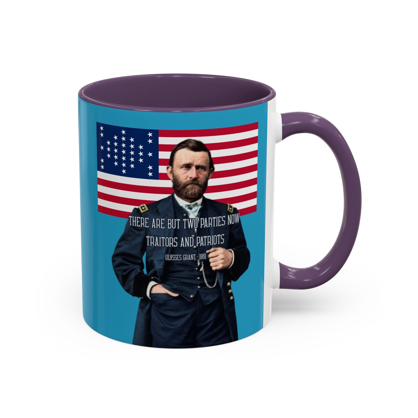 "Traitors and Patriots" Ulysses Grant Turquoise Accent Mug by theGreenDragonTavern.shop