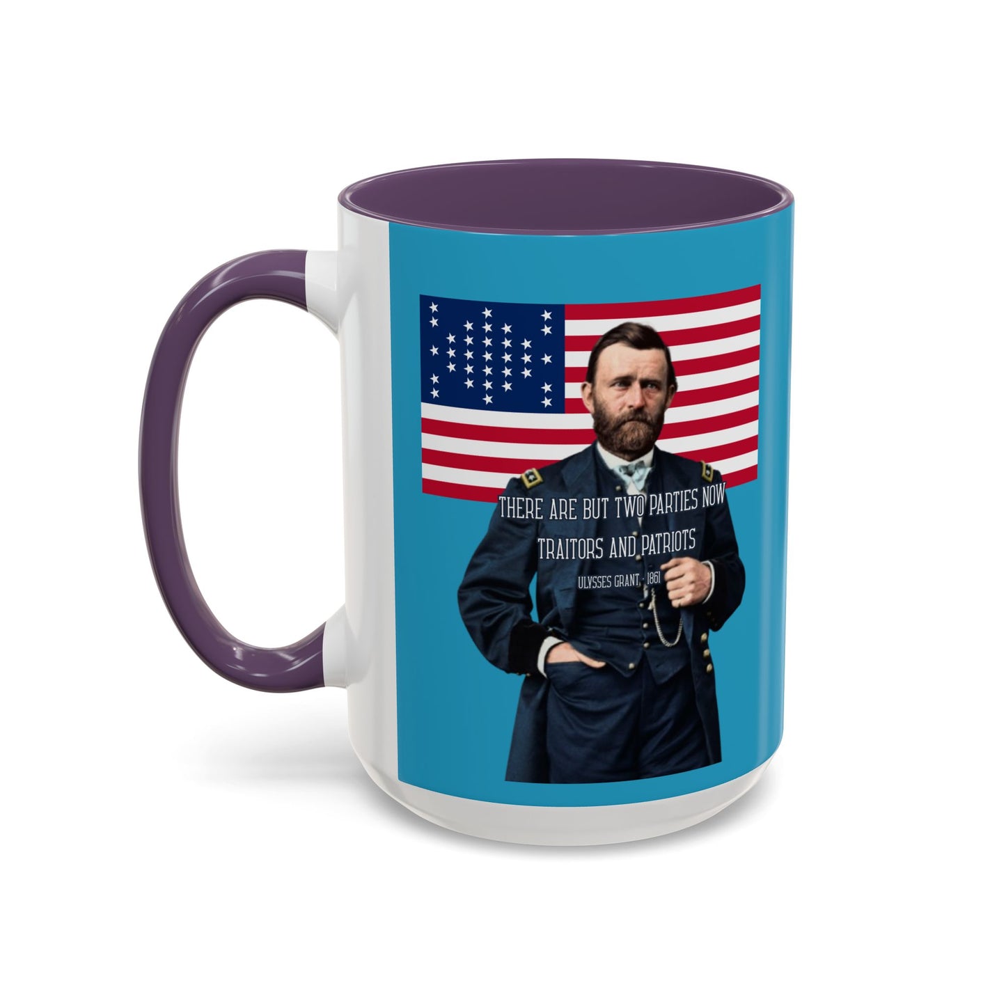 "Traitors and Patriots" Ulysses Grant Turquoise Accent Mug by theGreenDragonTavern.shop