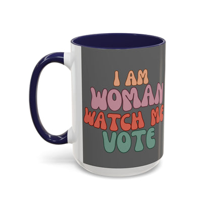 I Am Woman Watch Me Vote Grey Accent Mug by theGreenDragonTavern.shop