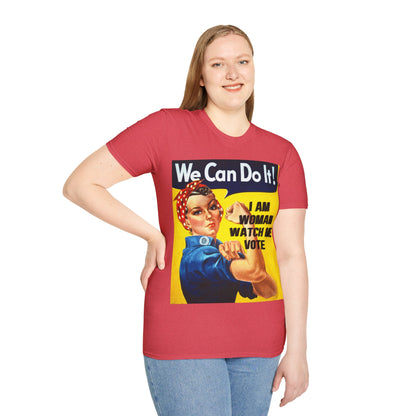 I Am Woman Watch Me Vote Rosie Light colors Unisex T-Shirt by theGreenDragonTavern.shop