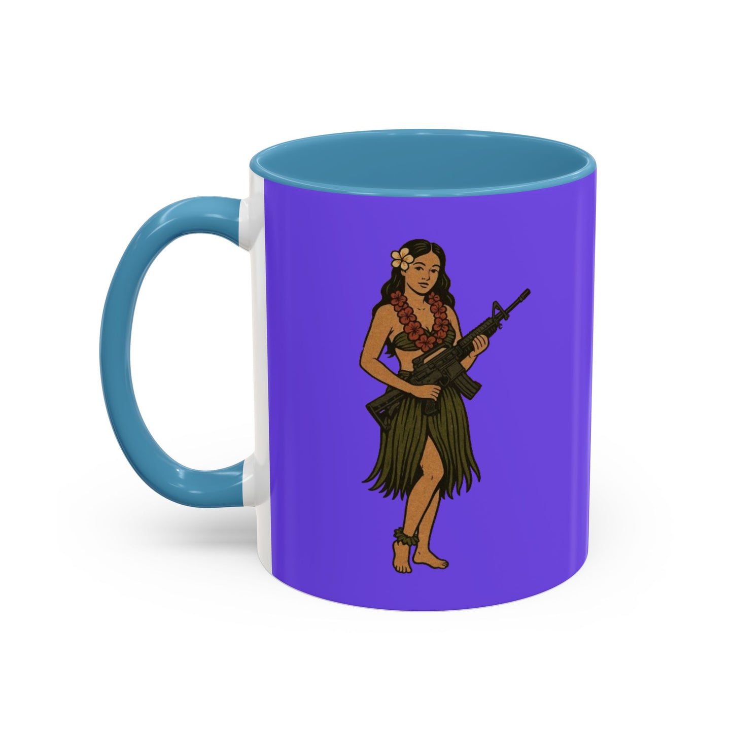Hula Girl Packin' Heat Light Purple Accent Mug by theGreenDragonTavern.shop