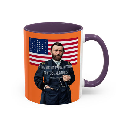"Traitors and Patriots" Ulysses Grant Orange Accent Mug by theGreenDragonTavern.shop