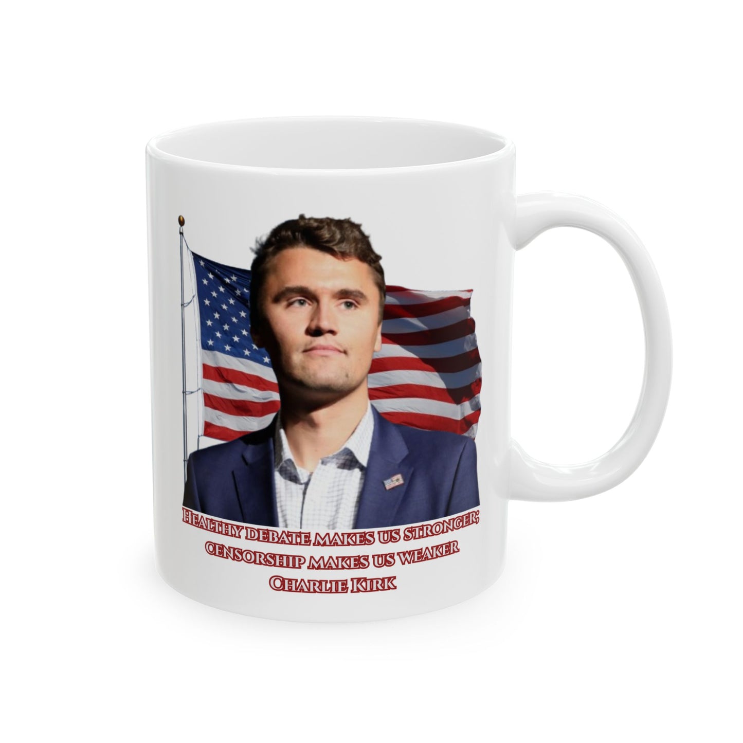 Charlie Kirk, Healthy Debate White Mug by theGreenDragonTavern.shop