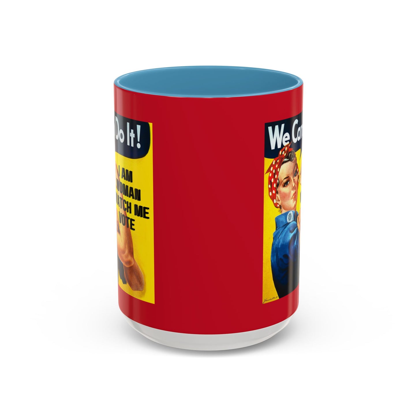 I Am Woman Watch Me Vote Rosie Red Accent Mug by theGreenDragonTavern.shop