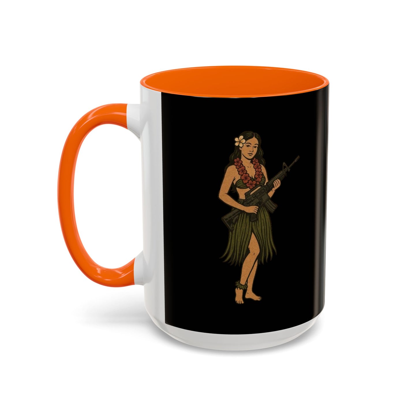 Hula Girl Packin' Heat Black Accent Mug by theGreenDragonTavern.shop