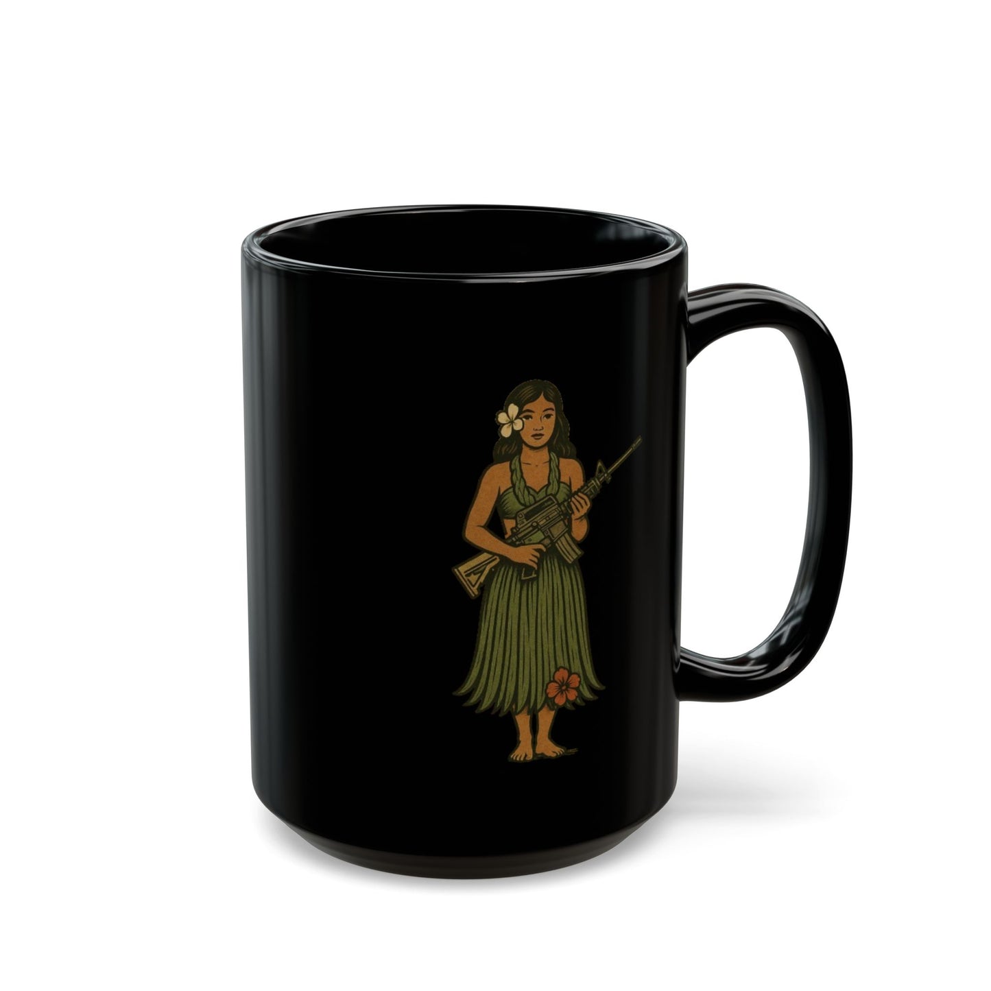 Hula Girl Packin' Heat Black Mug by theGreenDragonTavern.shop