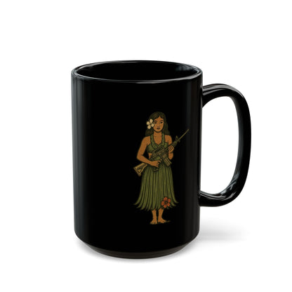 Hula Girl Packin' Heat Black Mug by theGreenDragonTavern.shop