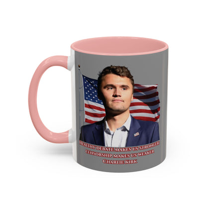 Charlie Kirk, Healthy Debate Grey Accent Mug by theGreenDragonTavern.shop