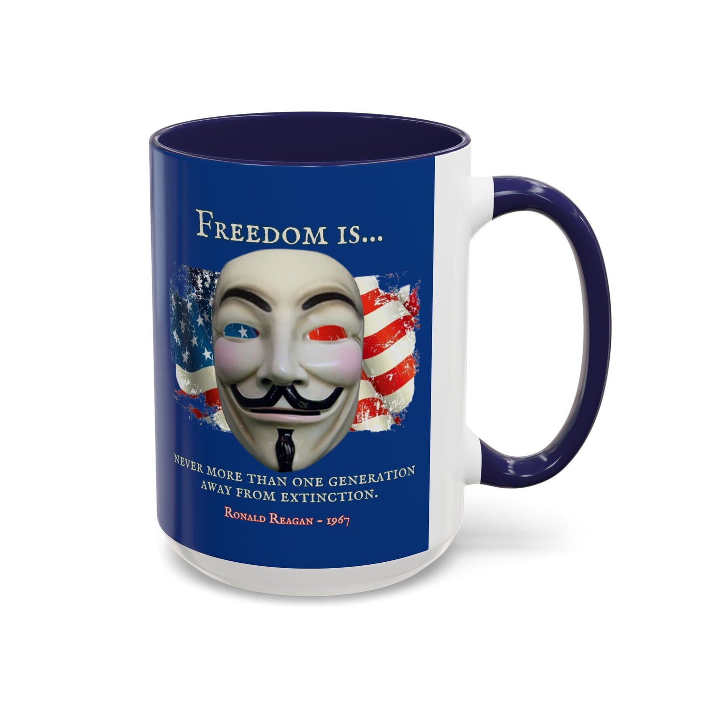 Ronald Reagan Freedom Vendetta Blue Accent Mug by theGreenDragonTavern.shop