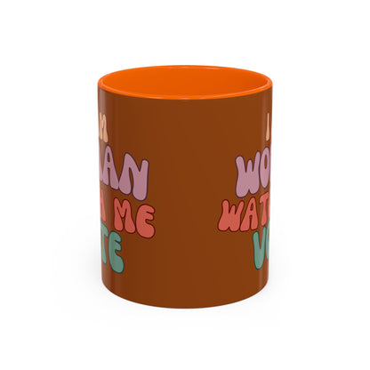 I Am Woman Watch Me Vote Brown Accent Mug by theGreenDragonTavern.shop