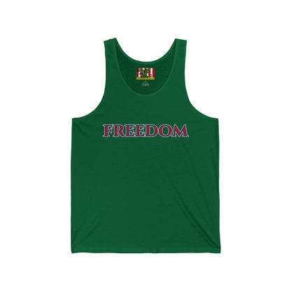 Freedom, Red font Unisex Jersey Tank Top by theGreenDragonTavern.shop