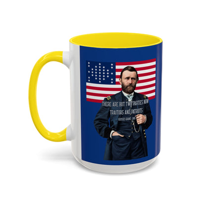 "Traitors and Patriots" Ulysses Grant Dark Blue Accent Mug by theGreenDragonTavern.shop
