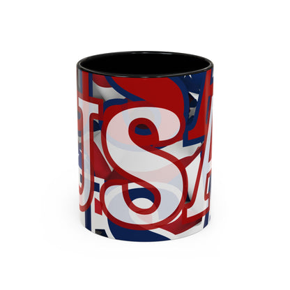 USA! USA! USA White font Patriot Red Accent Mug by theGreenDragonTavern.shop
