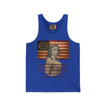 Deborah Sampson, America's Mulan Unisex Jersey Tank Top by theGreenDragonTavern.shop