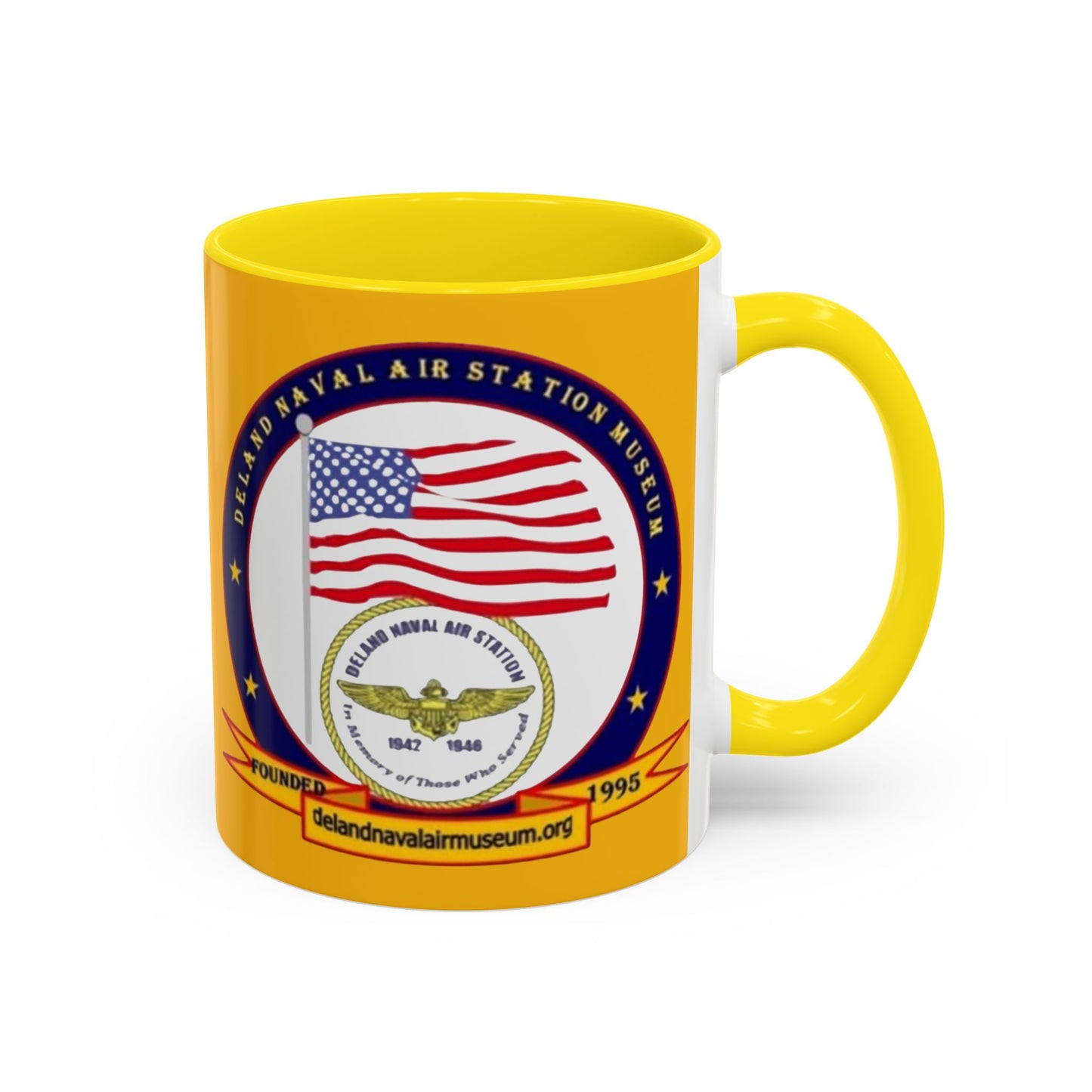 DeLand Naval Air Station Museum Yellow Accent Mug by theGreenDragonTavern.shop