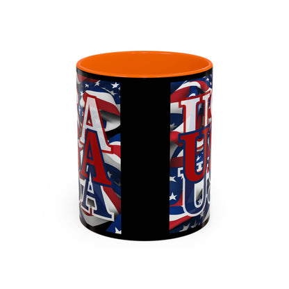 USA Red font Center Patriot Black Accent Mug by theGreenDragonTavern.shop