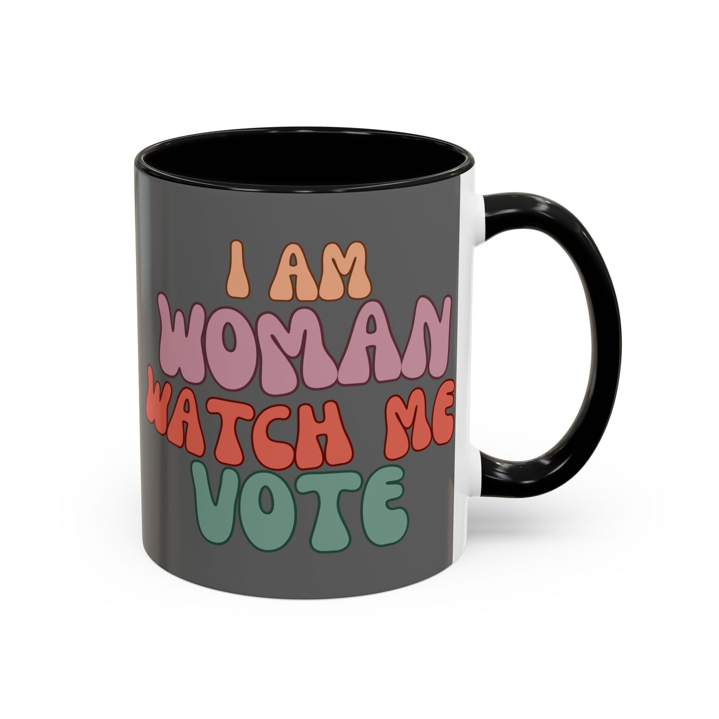 I Am Woman Watch Me Vote Grey Accent Mug by theGreenDragonTavern.shop