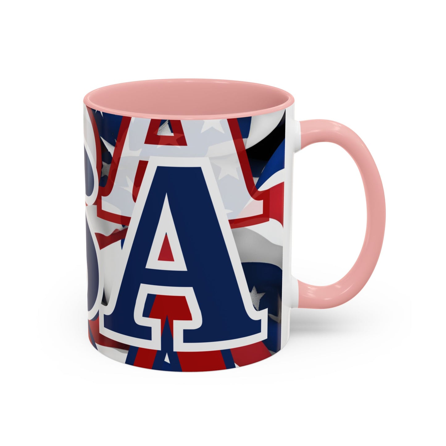 USA! USA! USA Blue font Patriot Blue Accent Mug by theGreenDragonTavern.shop