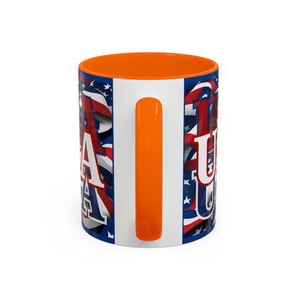 USA White font Center Patriot Blue Accent Mug by theGreenDragonTavern.shop