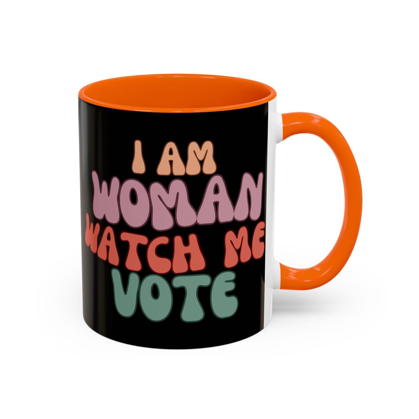 I Am Woman Watch Me Vote Black Accent Mug by theGreenDragonTavern.shop