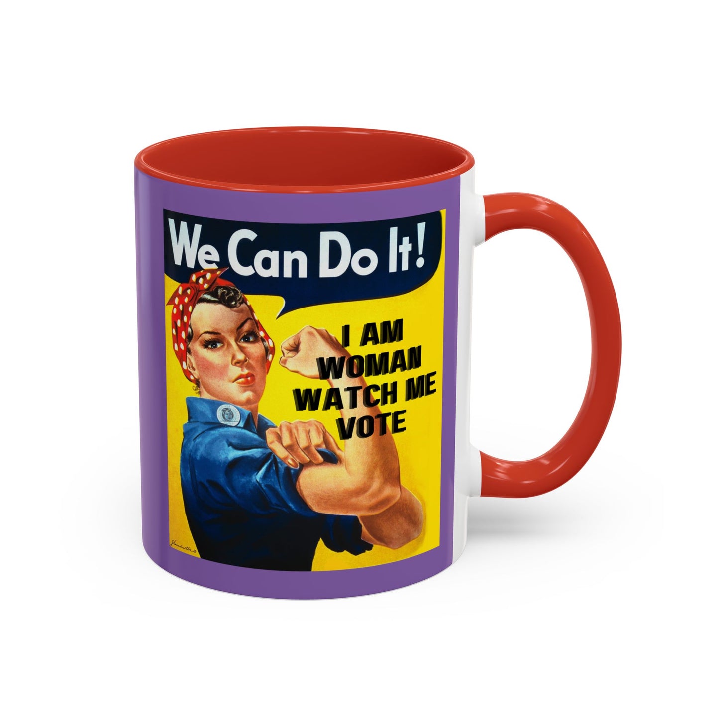 I Am Woman Watch Me Vote Rosie Light Purple Accent Mug by theGreenDragonTavern.shop