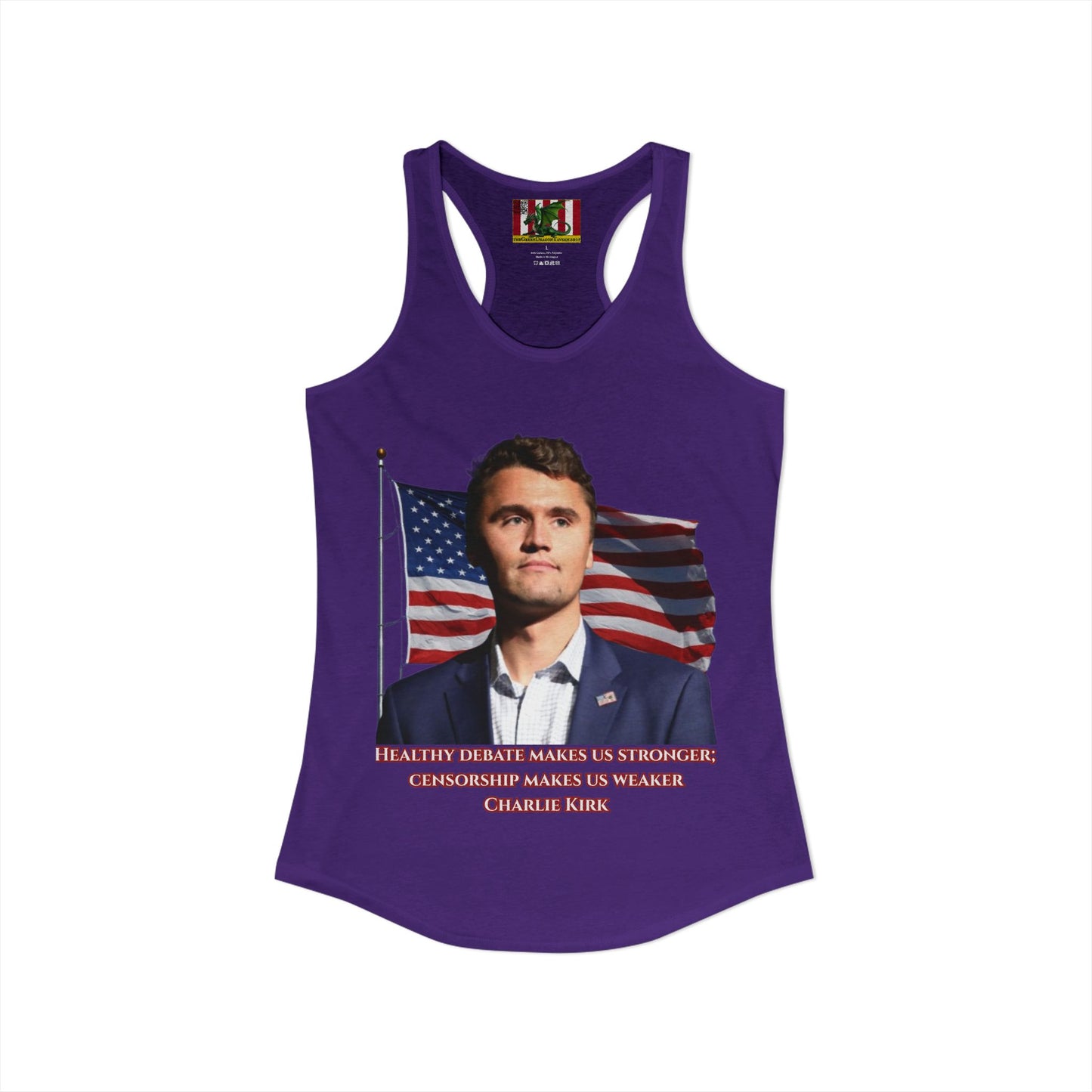 Charlie Kirk, Healthy Debate Women's Racerback Tank Top by theGreenDragonTavern.shop
