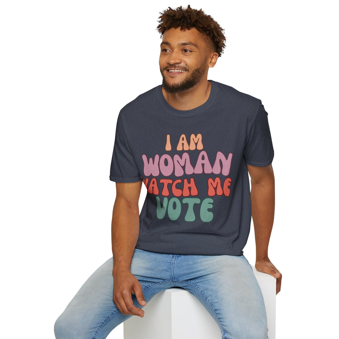2-sided, I Am Woman Watch Me Vote Dark colors Unisex T-Shirt by theGreenDragonTavern.shop