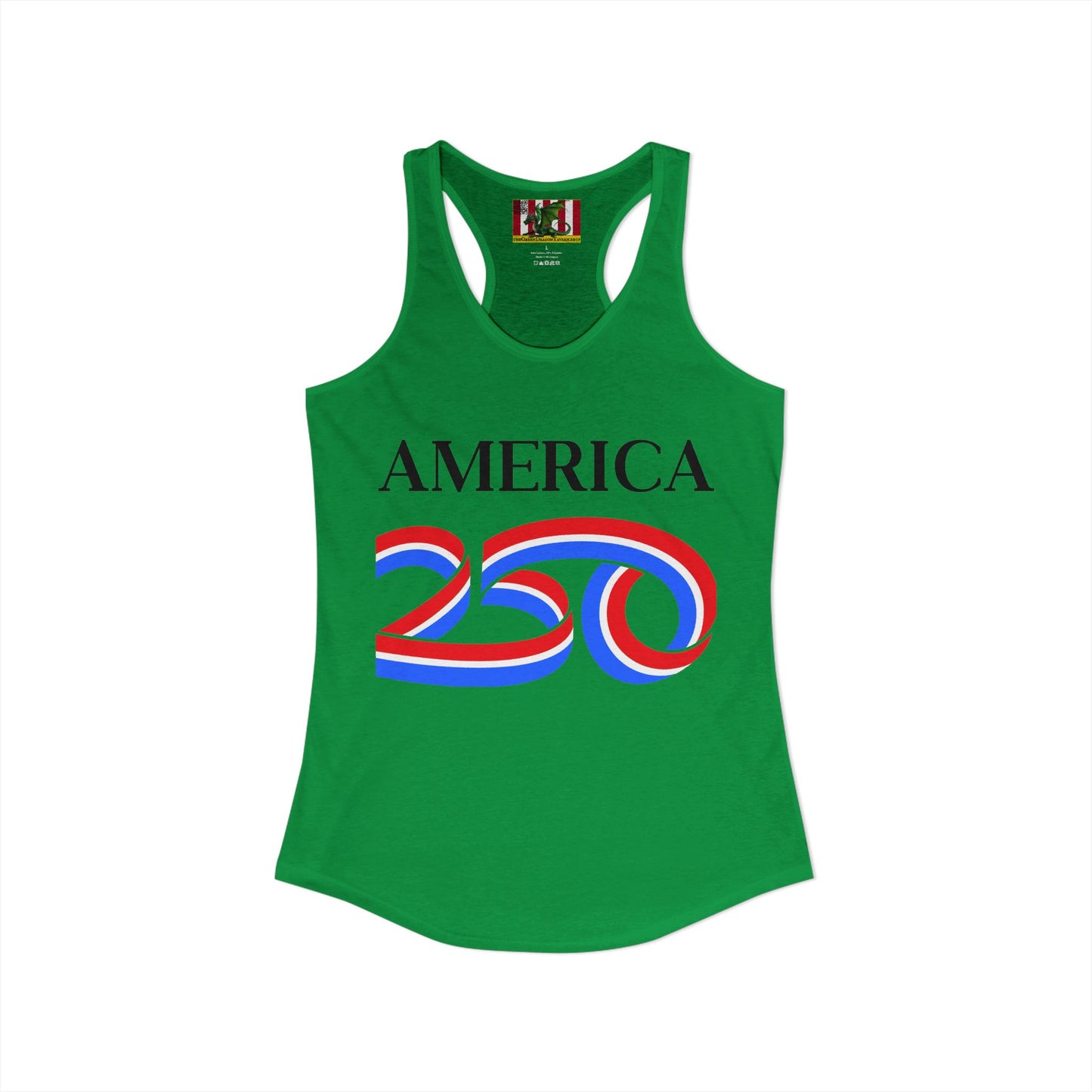 America 250 Black font Women's Racerback Tank Top by theGreenDragonTavern.shop